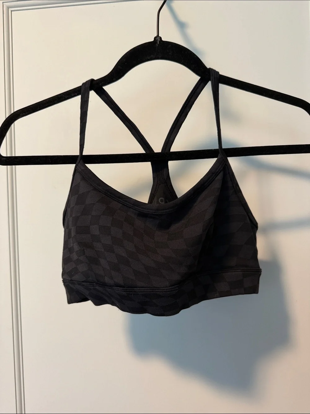 Alo Black Check-Pattern Sports Bra